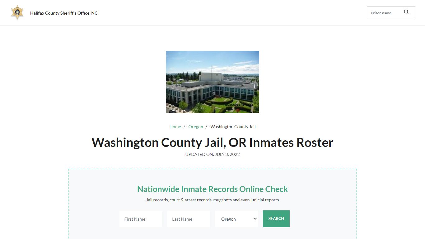 Washington County Jail, OR Jail Roster, Name Search